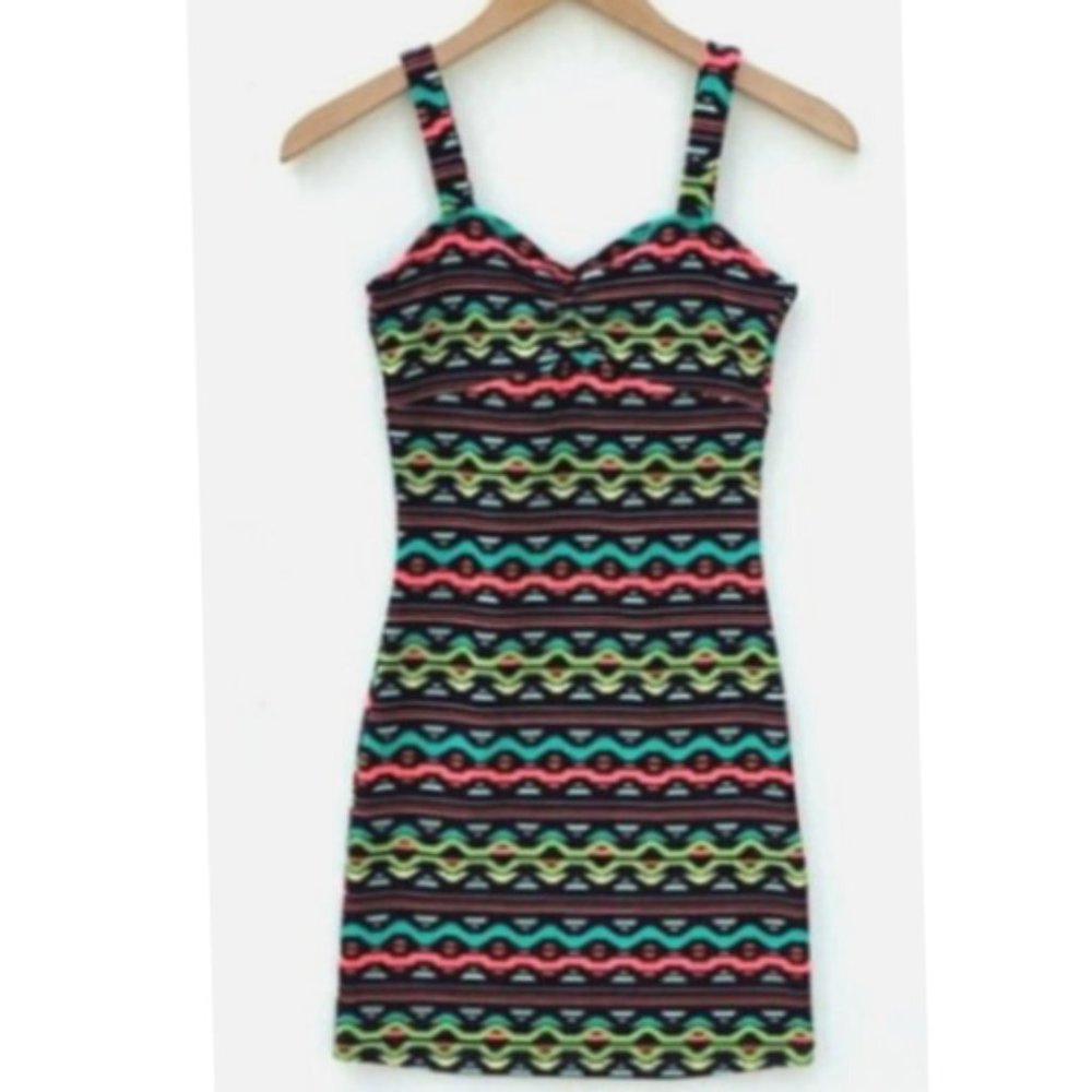 Neon Tribal Print MIni Bodycon Dress H&M X COACH